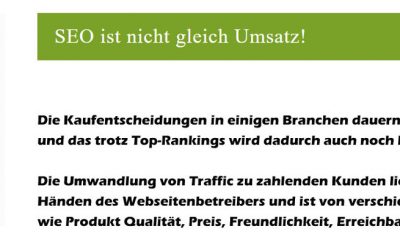 SEO ist nicht gleich Umsatz